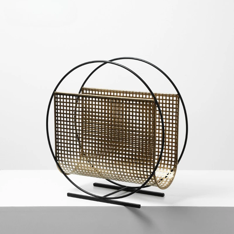 Home Decor Magazine - Kreatives Rundes Metall-Magazinregal mit Gitterstruktur, Desktop-Aufbewahrungsbehälter,