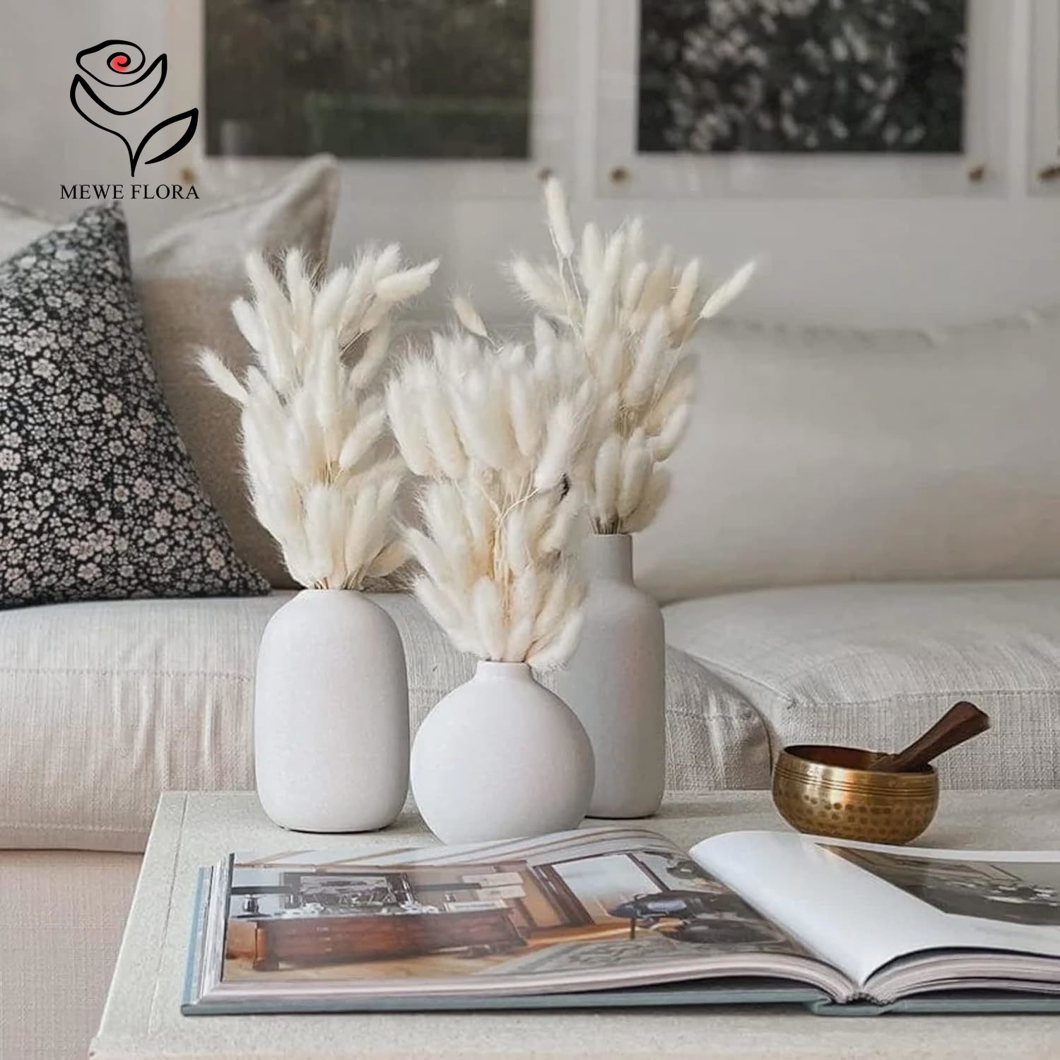 Pampas Grass Decor - 150 Stück weiße, natürliche, flauschige Kaninchenschwänze,